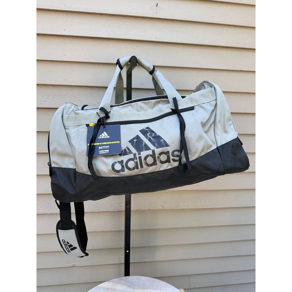 Adidas Defender IV Medium Gym Training Duffel Bag Silver Gray Padded Handles NWT